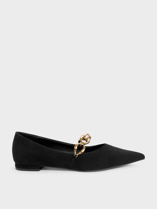 CHARLES & KEITH New | Faux Suede Metallic-Accent Ballet Flats - Black Textured