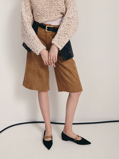 CHARLES & KEITH New | Faux Suede Metallic-Accent Ballet Flats - Black Textured