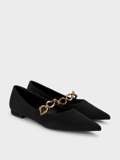 CHARLES & KEITH New | Faux Suede Metallic-Accent Ballet Flats - Black Textured