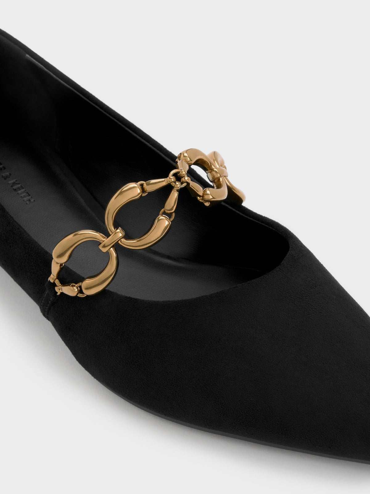 CHARLES & KEITH New | Faux Suede Metallic-Accent Ballet Flats - Black Textured
