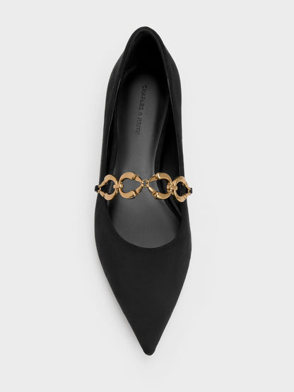 CHARLES & KEITH New | Faux Suede Metallic-Accent Ballet Flats - Black Textured