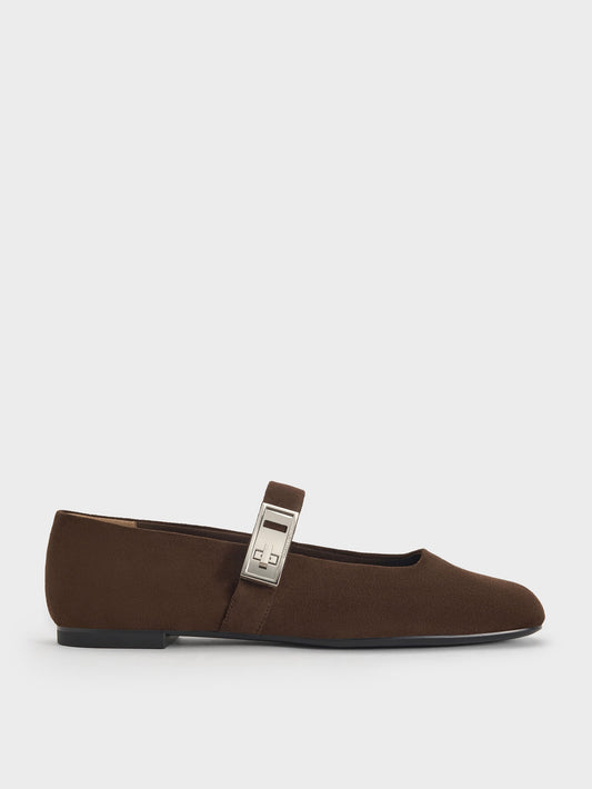 CHARLES & KEITH Value | Lando Faux Suede Mary Jane Flats - Dark Brown Textured