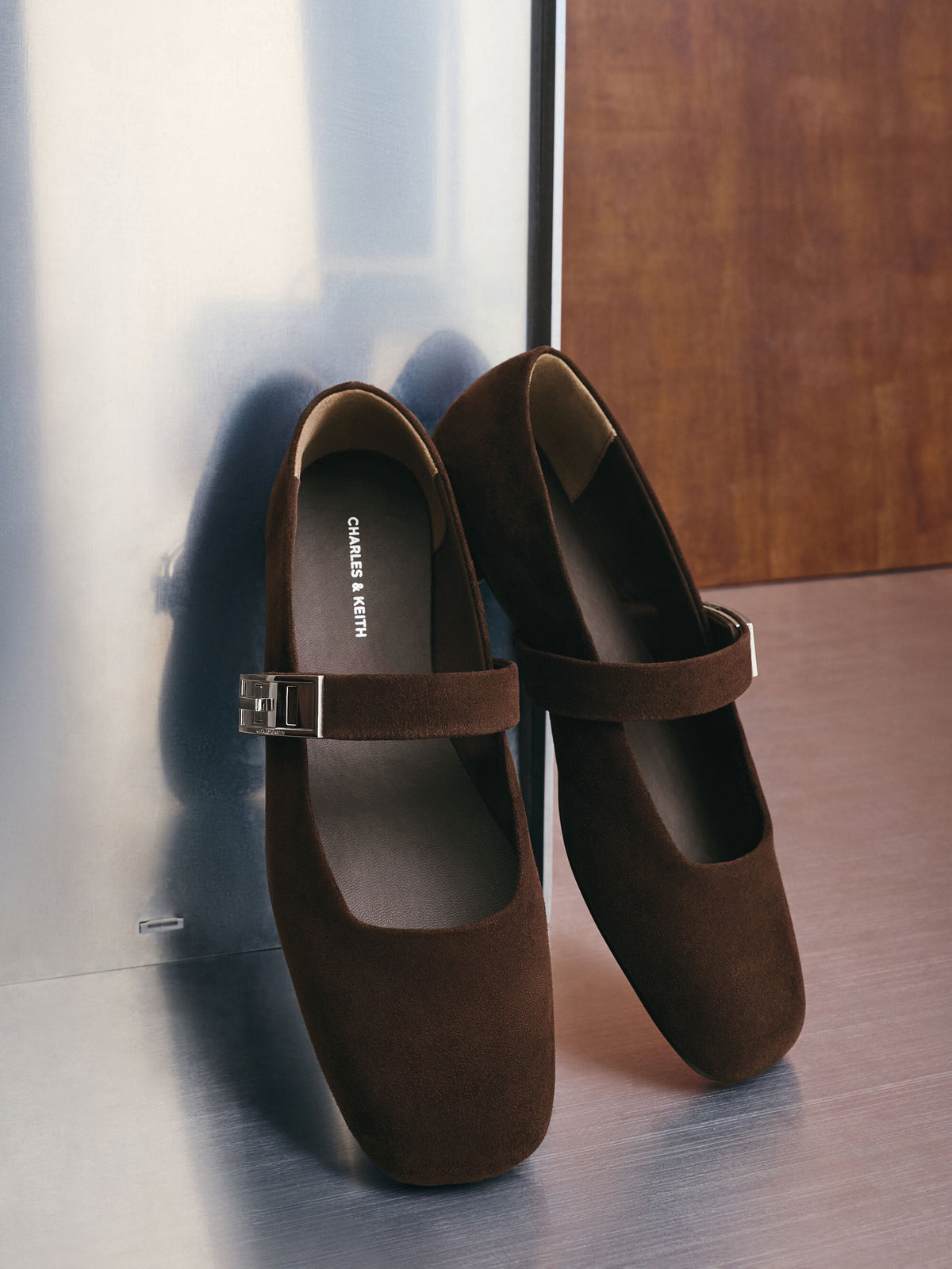 CHARLES & KEITH Value | Lando Faux Suede Mary Jane Flats - Dark Brown Textured