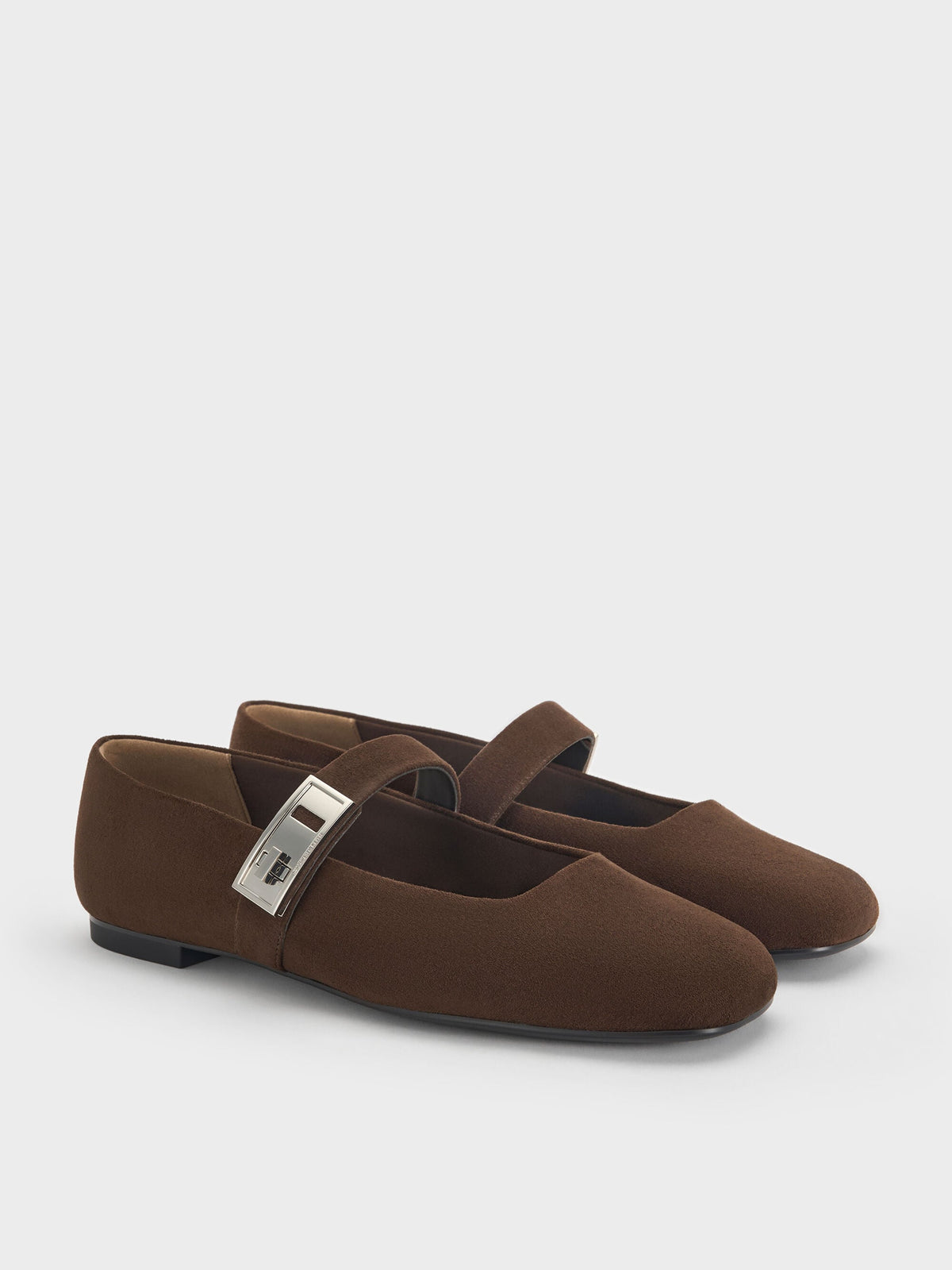 CHARLES & KEITH Value | Lando Faux Suede Mary Jane Flats - Dark Brown Textured