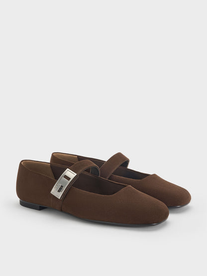 CHARLES & KEITH Value | Lando Faux Suede Mary Jane Flats - Dark Brown Textured