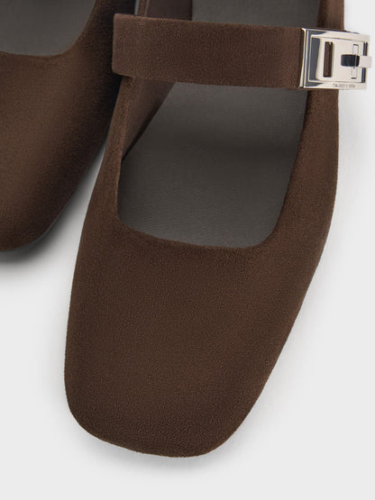 CHARLES & KEITH Value | Lando Faux Suede Mary Jane Flats - Dark Brown Textured