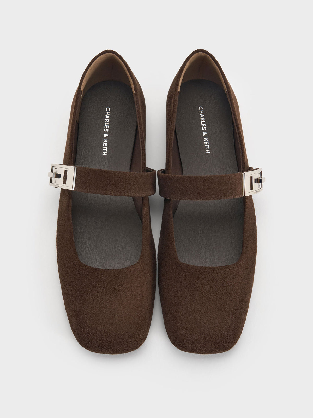 CHARLES & KEITH Value | Lando Faux Suede Mary Jane Flats - Dark Brown Textured