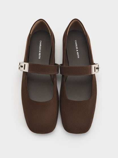 CHARLES & KEITH Value | Lando Faux Suede Mary Jane Flats - Dark Brown Textured