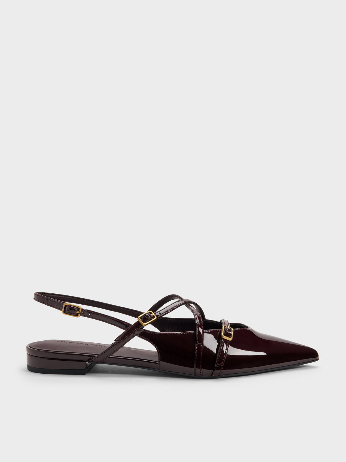 CHARLES & KEITH Classic | Maybelle Patent Strappy Slingback Flats - Burgundy