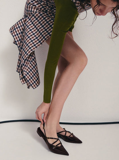 CHARLES & KEITH Classic | Maybelle Patent Strappy Slingback Flats - Burgundy