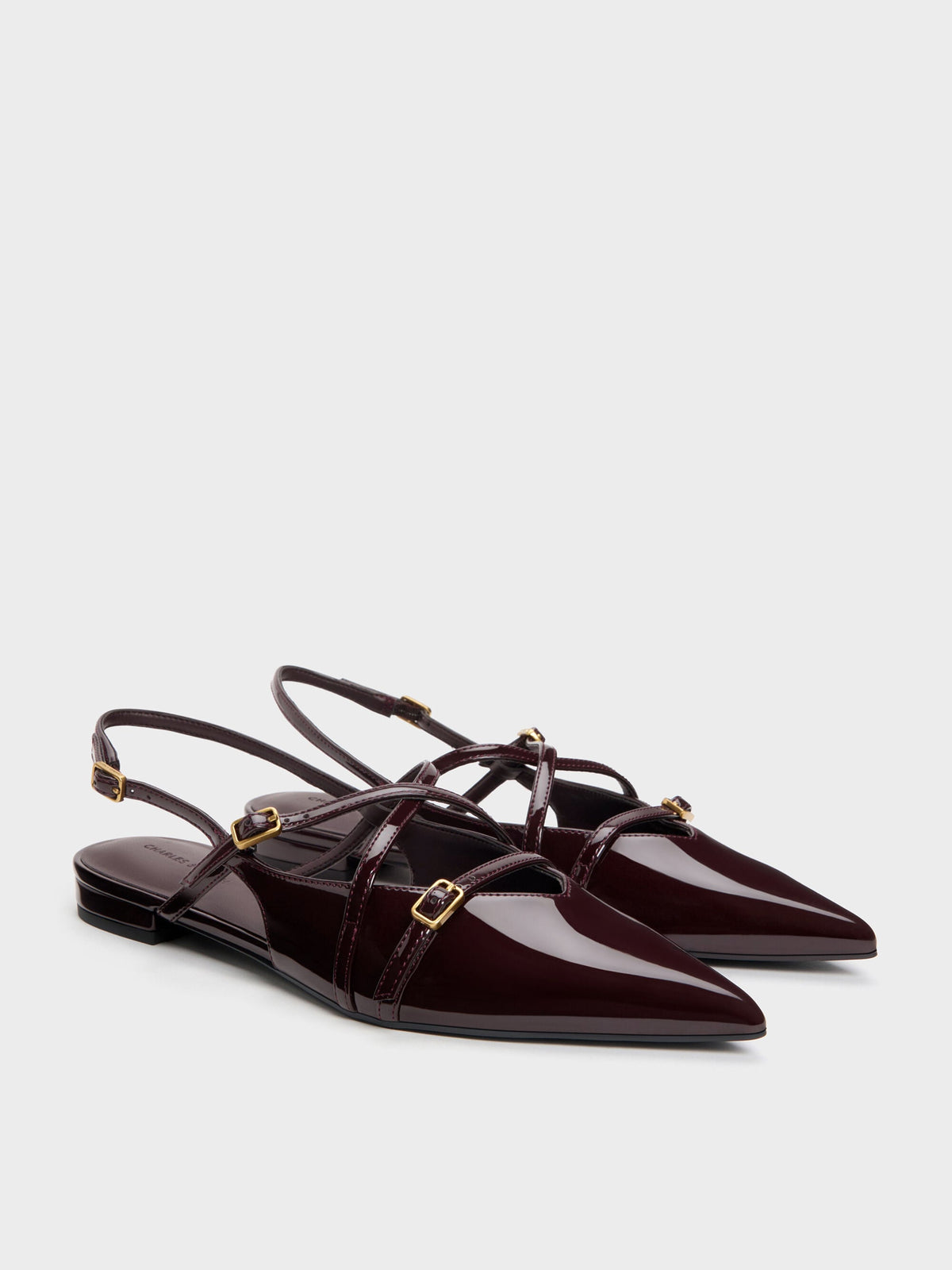 CHARLES & KEITH Classic | Maybelle Patent Strappy Slingback Flats - Burgundy