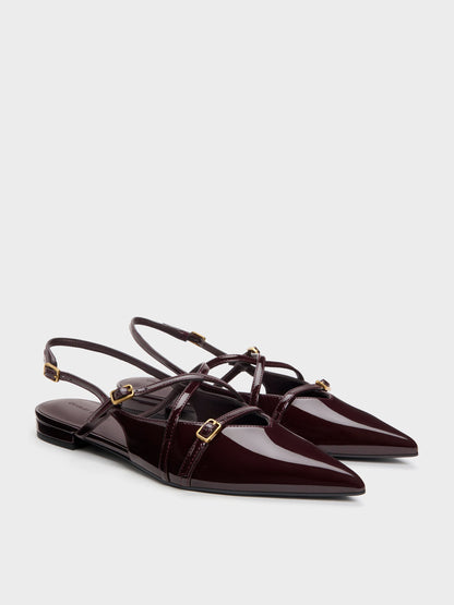 CHARLES & KEITH Classic | Maybelle Patent Strappy Slingback Flats - Burgundy