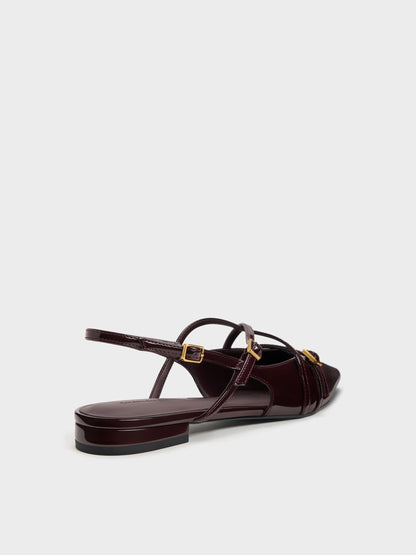 CHARLES & KEITH Classic | Maybelle Patent Strappy Slingback Flats - Burgundy