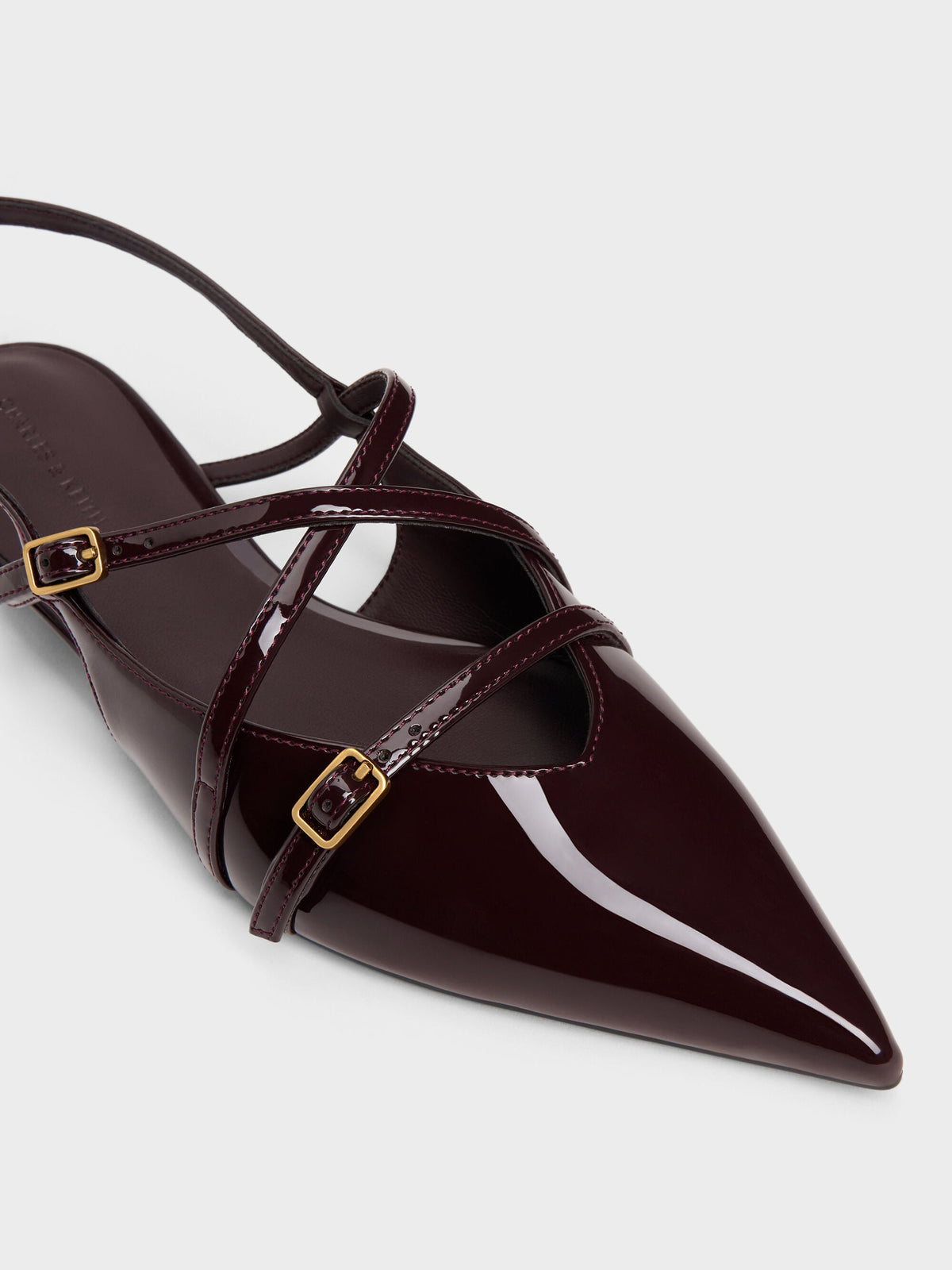 CHARLES & KEITH Classic | Maybelle Patent Strappy Slingback Flats - Burgundy