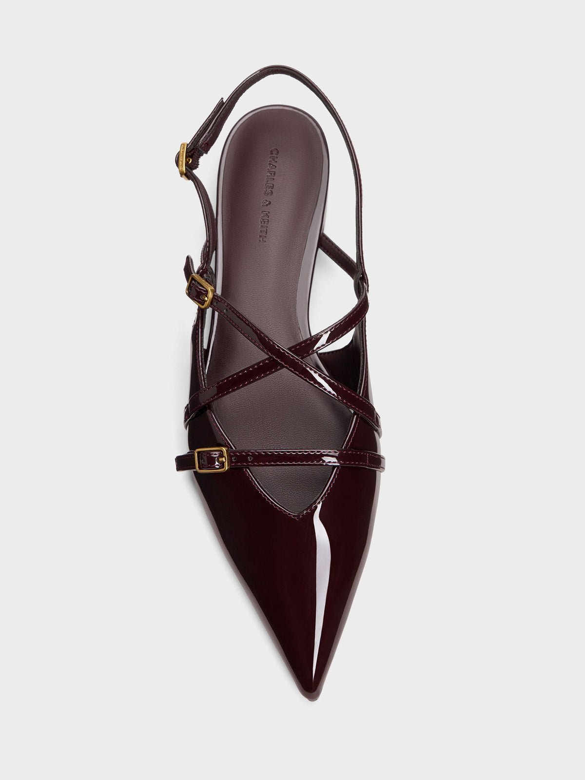 CHARLES & KEITH Classic | Maybelle Patent Strappy Slingback Flats - Burgundy