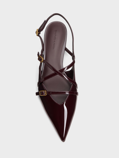 CHARLES & KEITH Classic | Maybelle Patent Strappy Slingback Flats - Burgundy