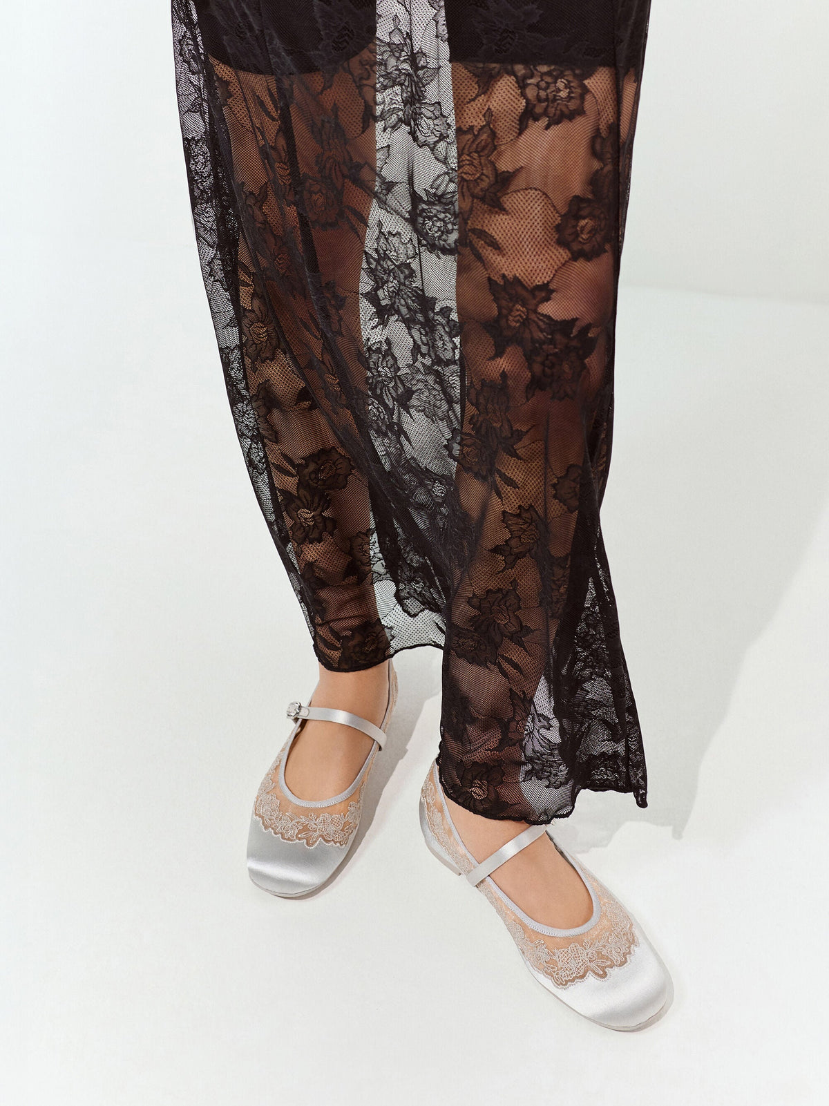 CHARLES & KEITH Value | Satin Embroidered-Mesh Mary Jane Flats - Silver