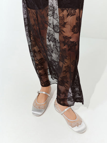 CHARLES & KEITH Value | Satin Embroidered-Mesh Mary Jane Flats - Silver