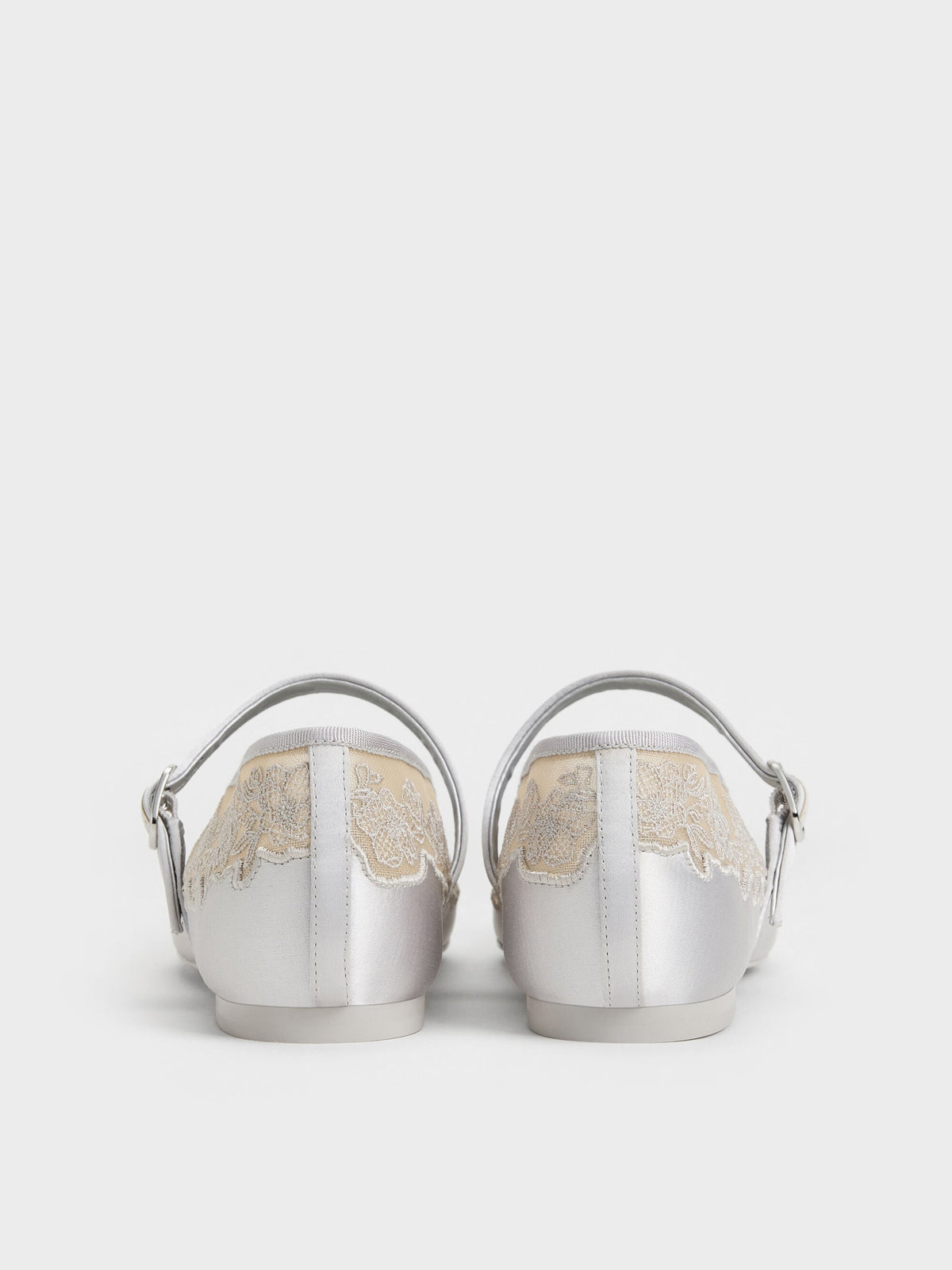 CHARLES & KEITH Value | Satin Embroidered-Mesh Mary Jane Flats - Silver
