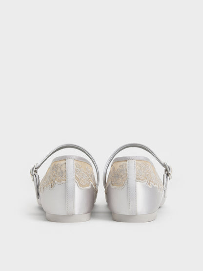 CHARLES & KEITH Value | Satin Embroidered-Mesh Mary Jane Flats - Silver