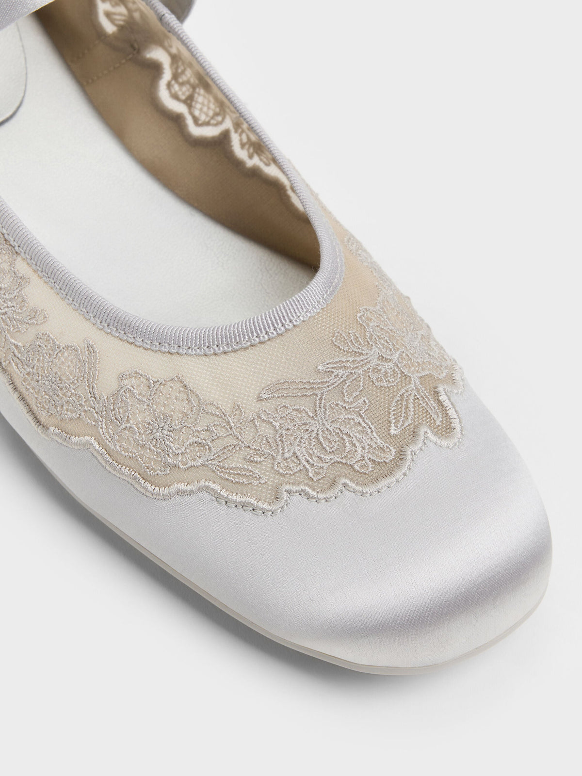 CHARLES & KEITH Value | Satin Embroidered-Mesh Mary Jane Flats - Silver