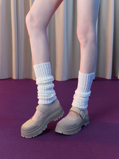 CHARLES & KEITH Classic | Darra Faux Suede Platform Mary Janes - Beige
