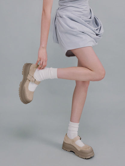 CHARLES & KEITH Classic | Darra Faux Suede Platform Mary Janes - Beige