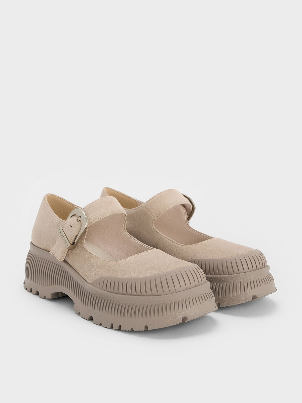 CHARLES & KEITH Classic | Darra Faux Suede Platform Mary Janes - Beige