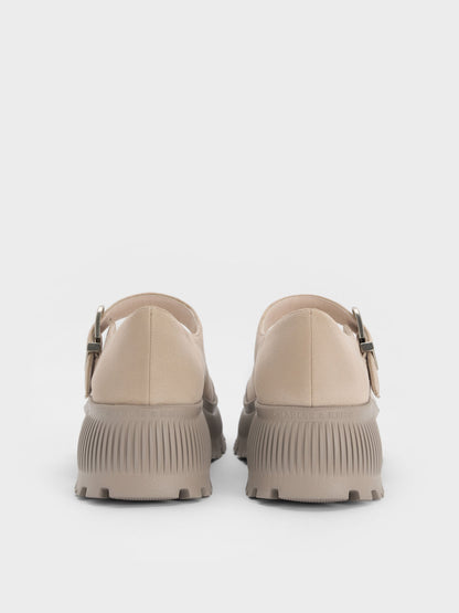 CHARLES & KEITH Classic | Darra Faux Suede Platform Mary Janes - Beige