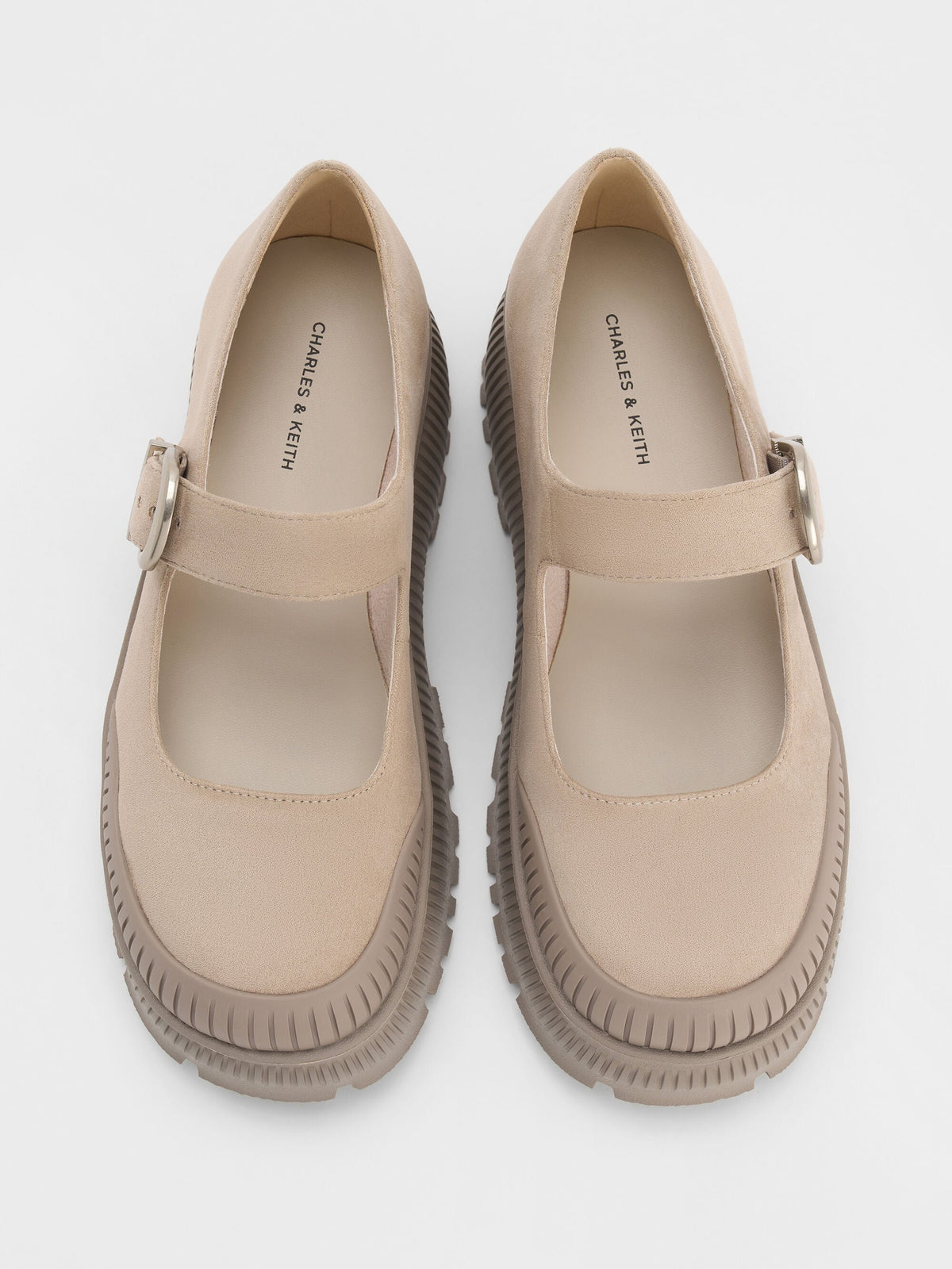 CHARLES & KEITH Classic | Darra Faux Suede Platform Mary Janes - Beige