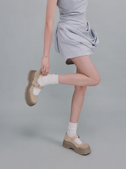 CHARLES & KEITH Classic | Darra Faux Suede Platform Mary Janes - Beige