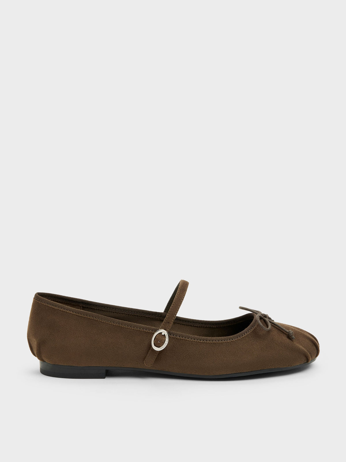 CHARLES & KEITH Smart Buy | Emiko Faux Suede Bow Mary Jane Flats - Chocolate Textured