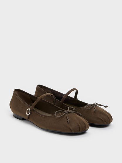 CHARLES & KEITH Smart Buy | Emiko Faux Suede Bow Mary Jane Flats - Chocolate Textured