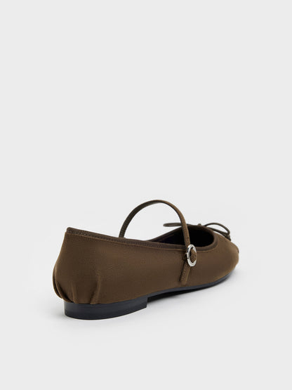 CHARLES & KEITH Smart Buy | Emiko Faux Suede Bow Mary Jane Flats - Chocolate Textured