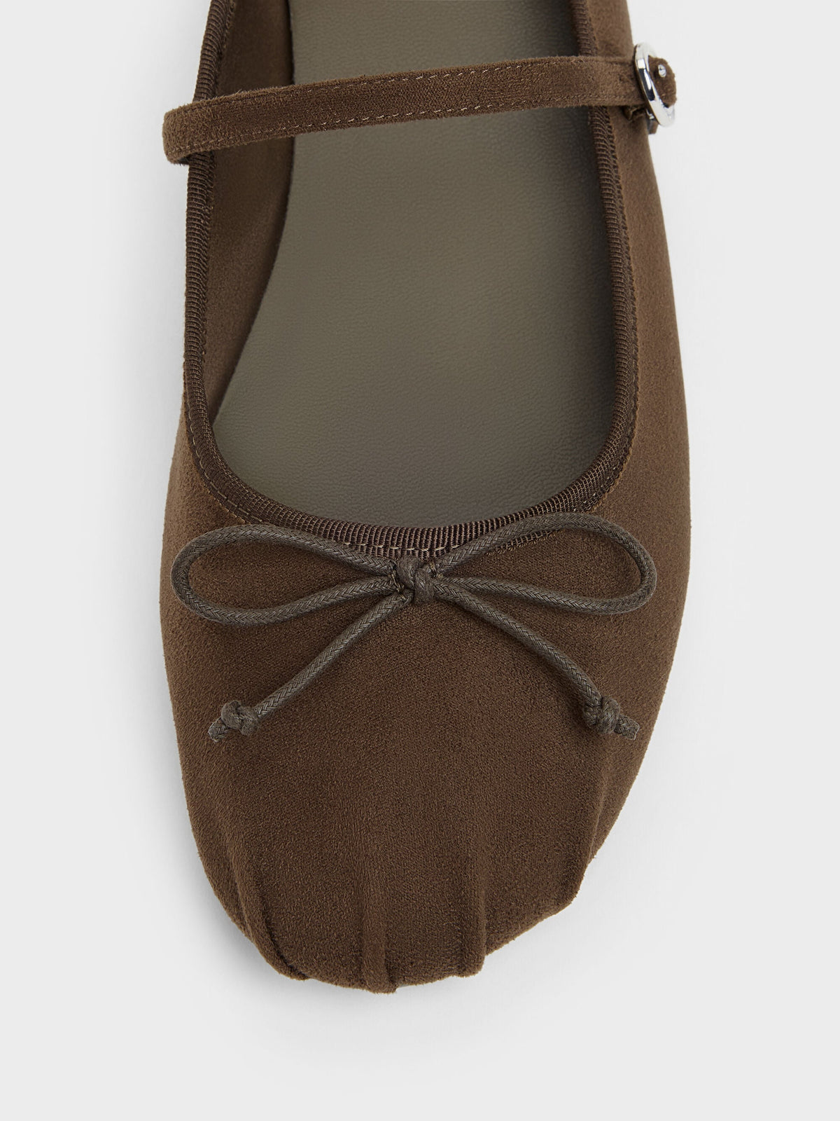 CHARLES & KEITH Smart Buy | Emiko Faux Suede Bow Mary Jane Flats - Chocolate Textured