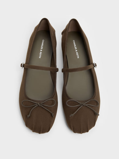 CHARLES & KEITH Smart Buy | Emiko Faux Suede Bow Mary Jane Flats - Chocolate Textured