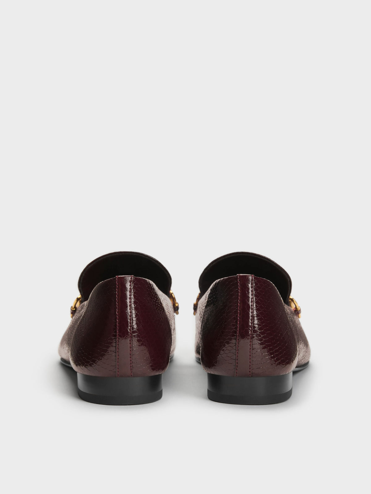 CHARLES & KEITH New | Snake-Print Metallic-Accent Loafers - Animal Print Burgundy