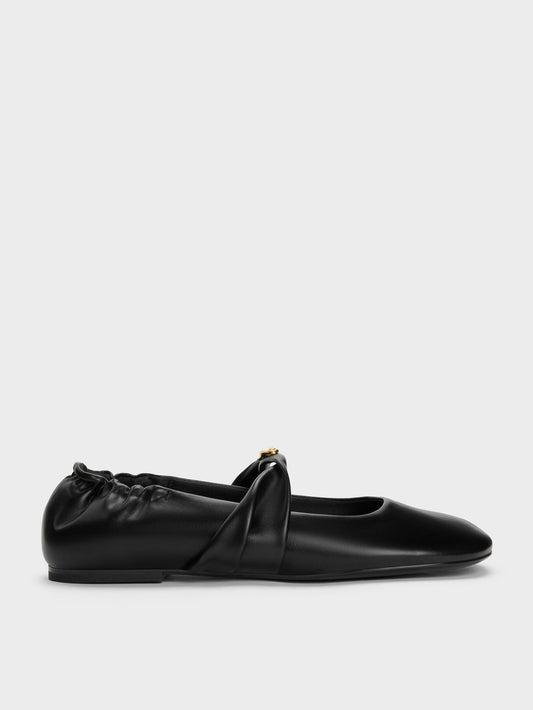 CHARLES & KEITH Great Value | Metallic-Accent Twist-Strap Mary Jane Flats - Black