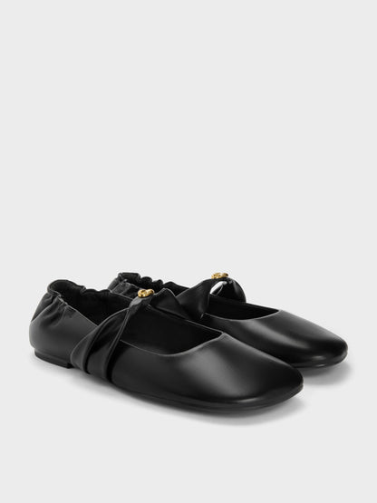 CHARLES & KEITH Great Value | Metallic-Accent Twist-Strap Mary Jane Flats - Black