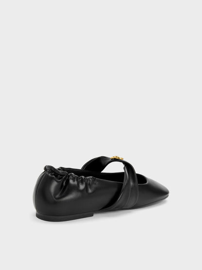 CHARLES & KEITH Great Value | Metallic-Accent Twist-Strap Mary Jane Flats - Black