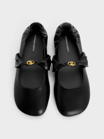 CHARLES & KEITH Great Value | Metallic-Accent Twist-Strap Mary Jane Flats - Black