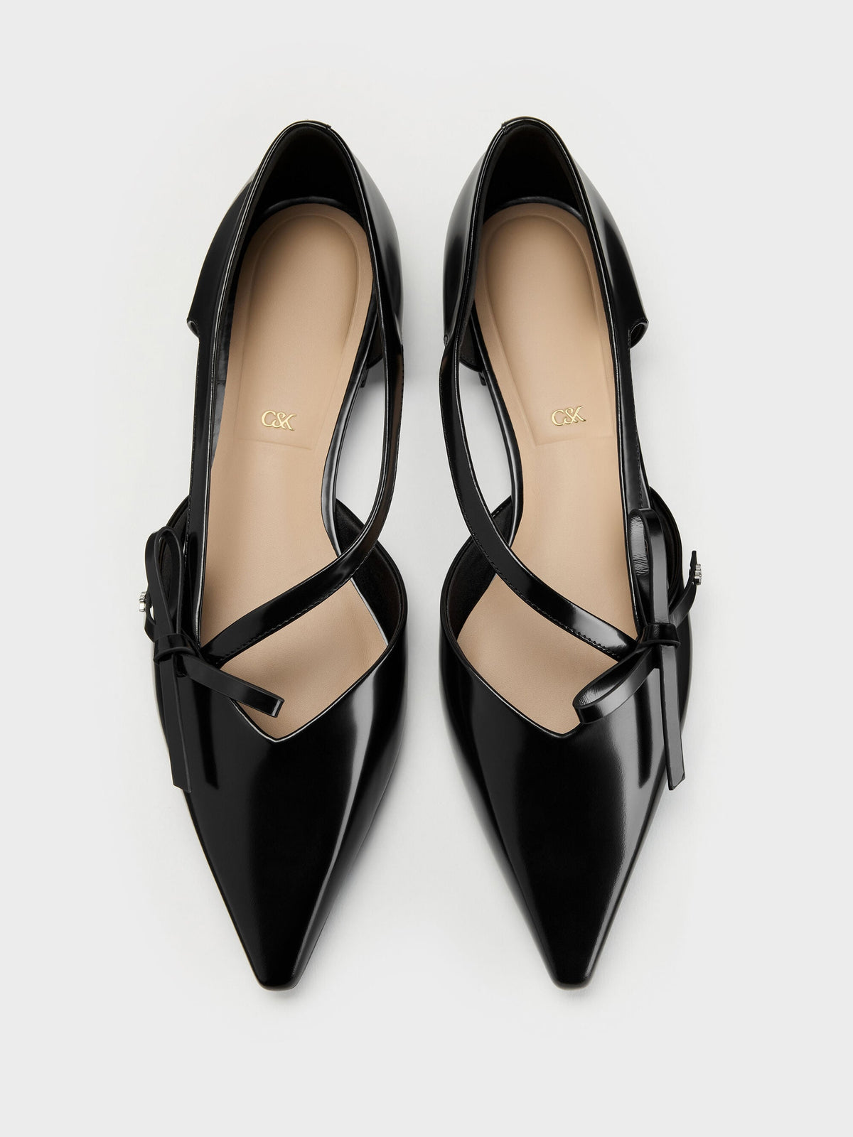 CHARLES & KEITH Exclusive | Anastasia Leather D'Orsay Flats - Black Box
