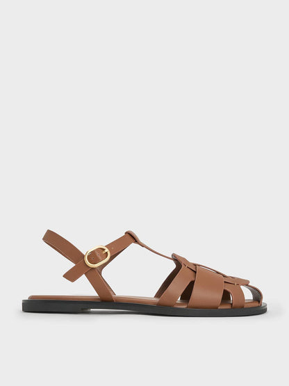 CHARLES & KEITH Essential | Easley T-Bar Caged Sandals - Caramel