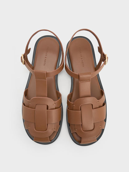 CHARLES & KEITH Essential | Easley T-Bar Caged Sandals - Caramel