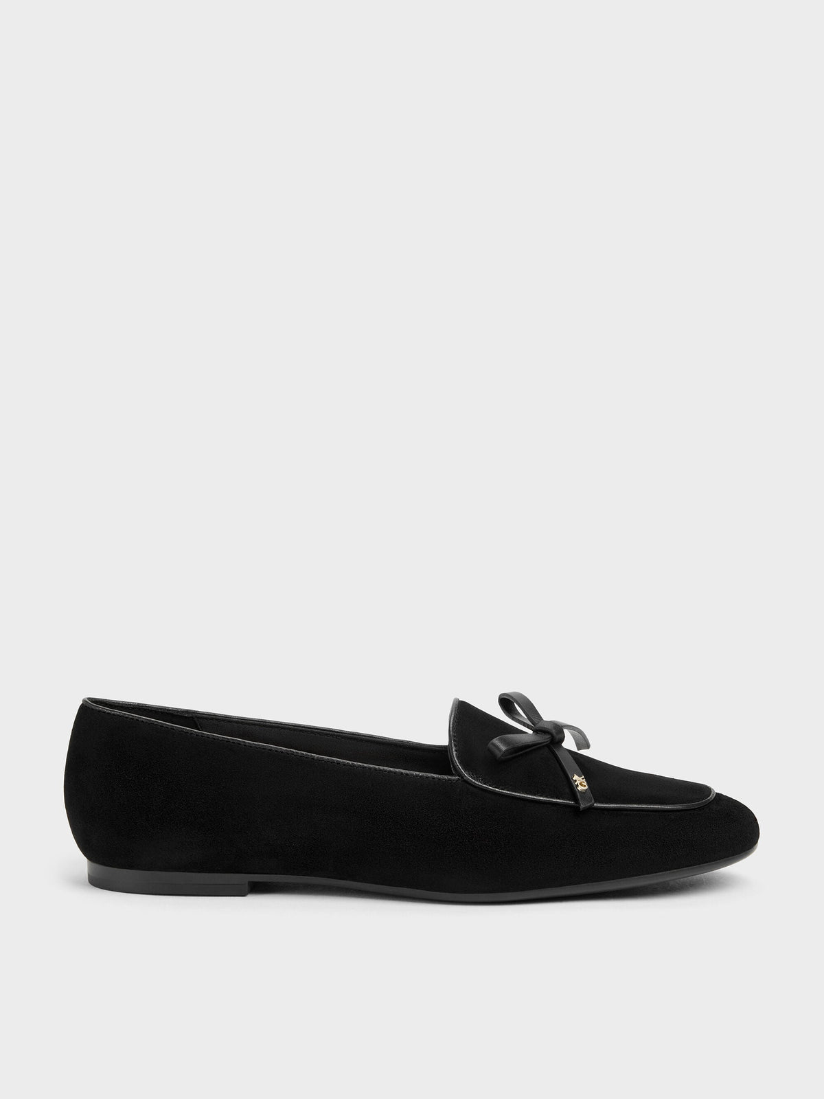 CHARLES & KEITH Value | Leather & Suede Bow Loafers - Black Textured