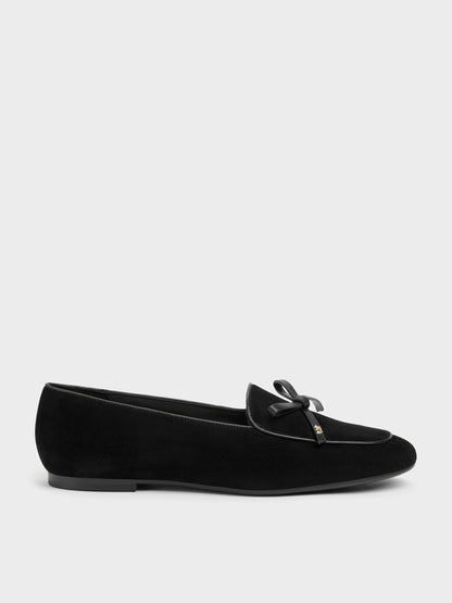 CHARLES & KEITH Value | Leather & Suede Bow Loafers - Black Textured