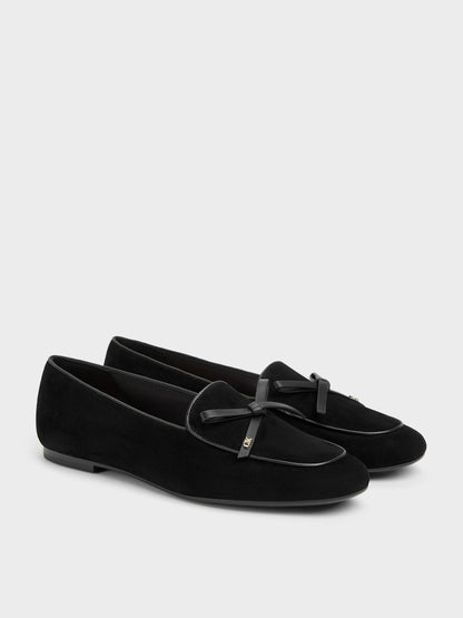 CHARLES & KEITH Value | Leather & Suede Bow Loafers - Black Textured