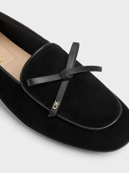 CHARLES & KEITH Value | Leather & Suede Bow Loafers - Black Textured