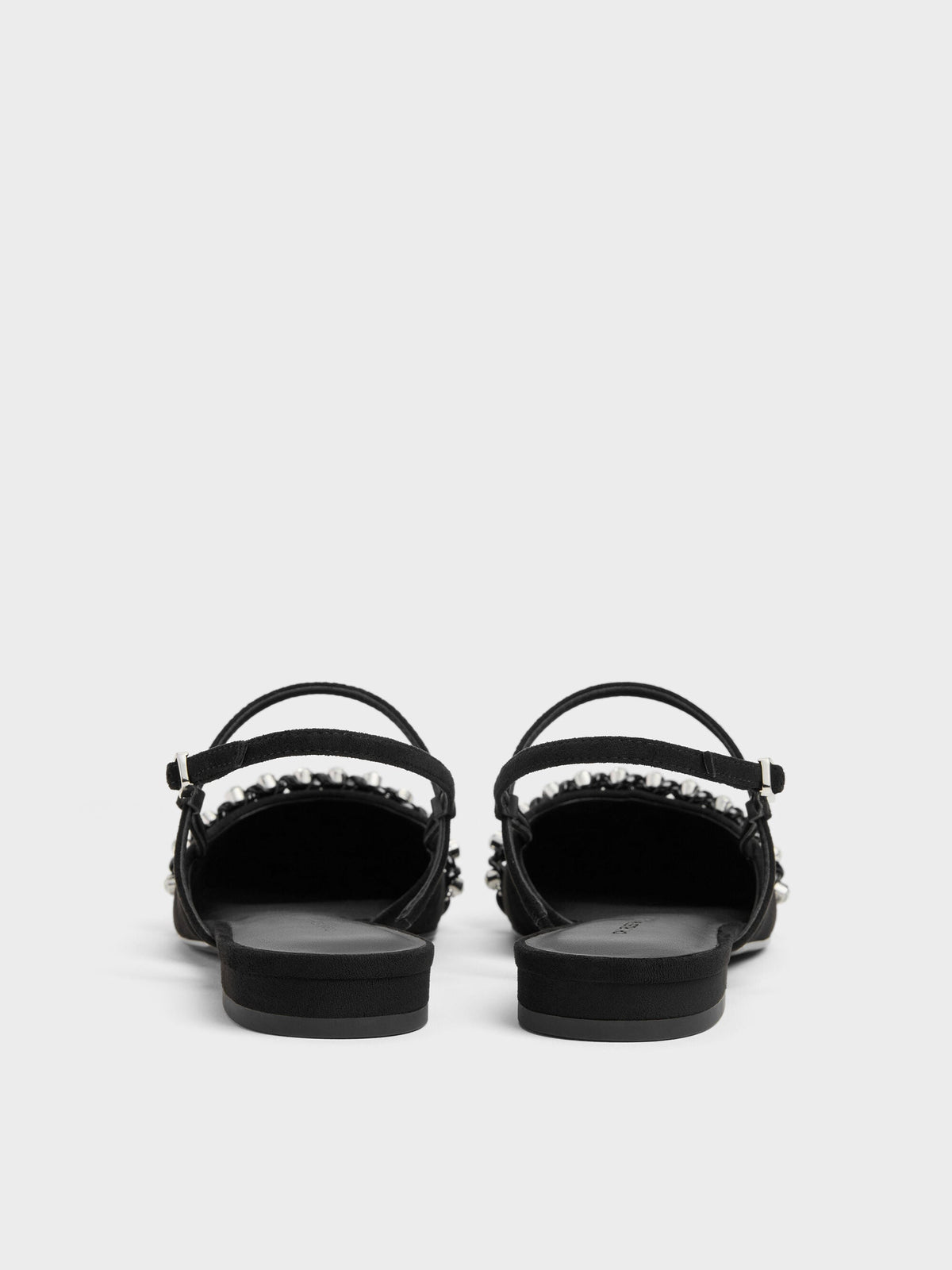 CHARLES & KEITH Customer Favorite | Faux Suede Crystal Slingback Flats - Black Textured