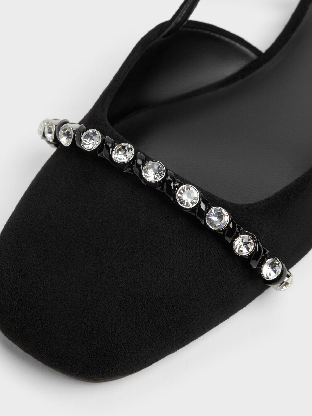 CHARLES & KEITH Customer Favorite | Faux Suede Crystal Slingback Flats - Black Textured